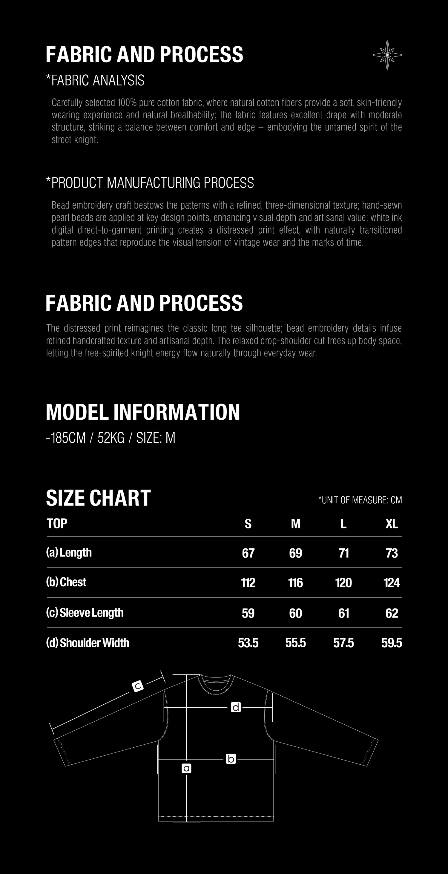 T260043 Distressed printed long sleeve tee size guide