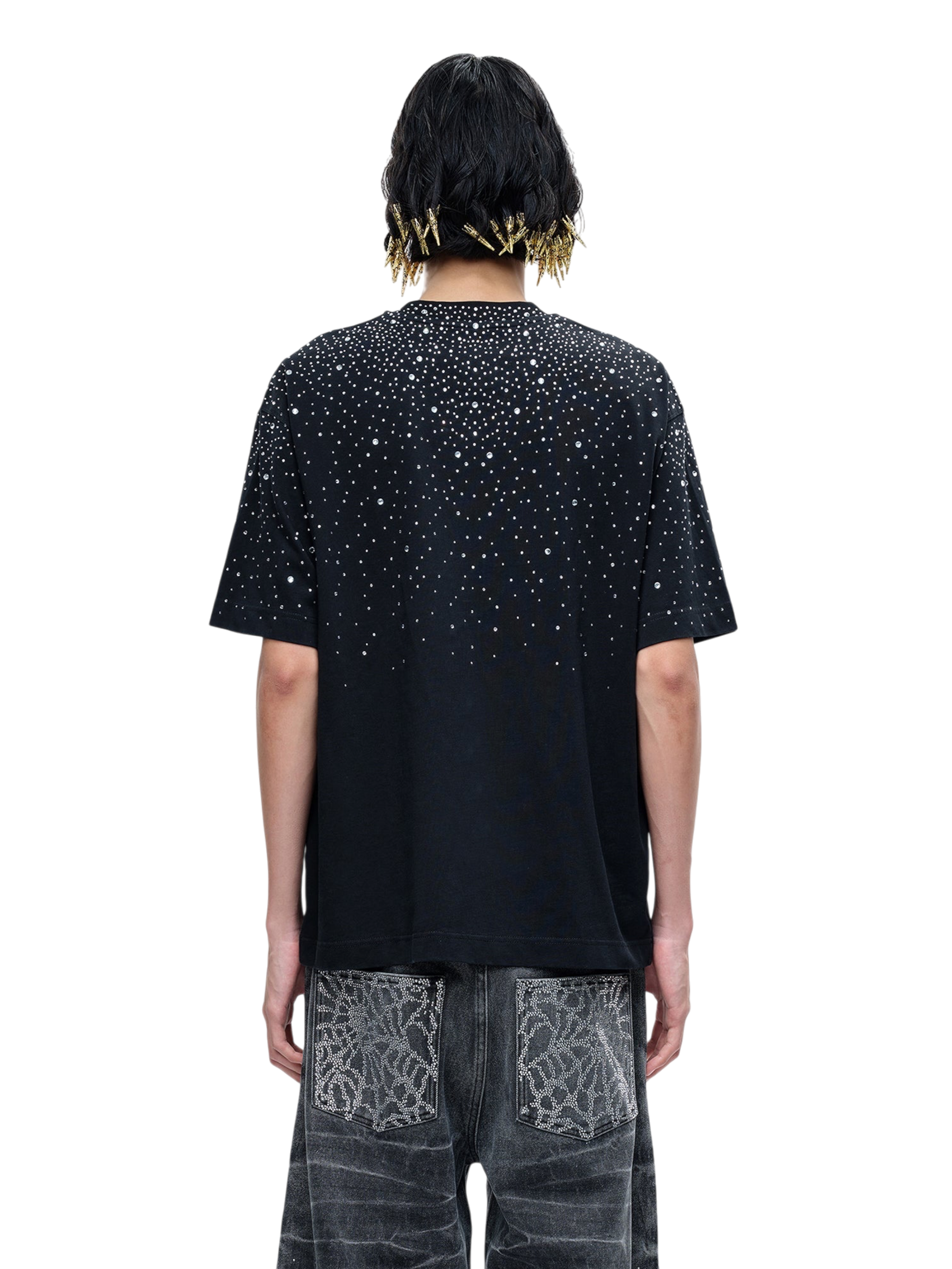 TBHNP Luminous Dawn washed boxy cotton t-shirt with rhinestones and patch embroidery — men's streetwear graphic tee