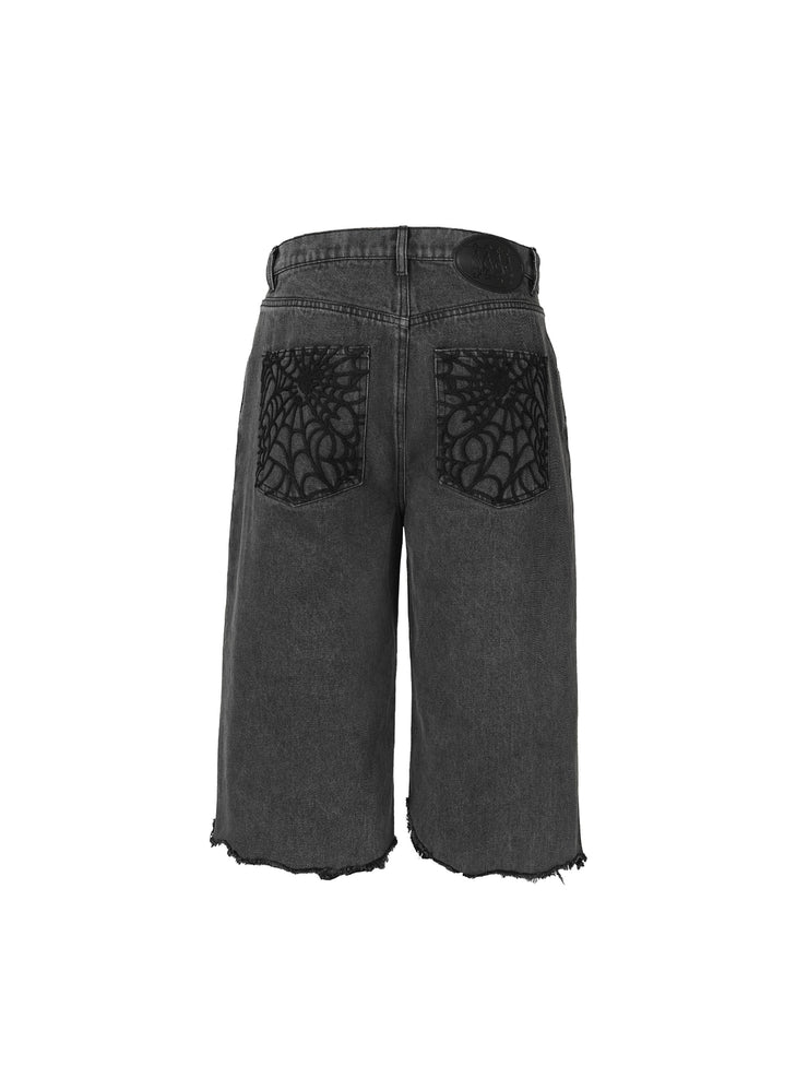 COBWEB EMBROIDERY CROPPED JEANS