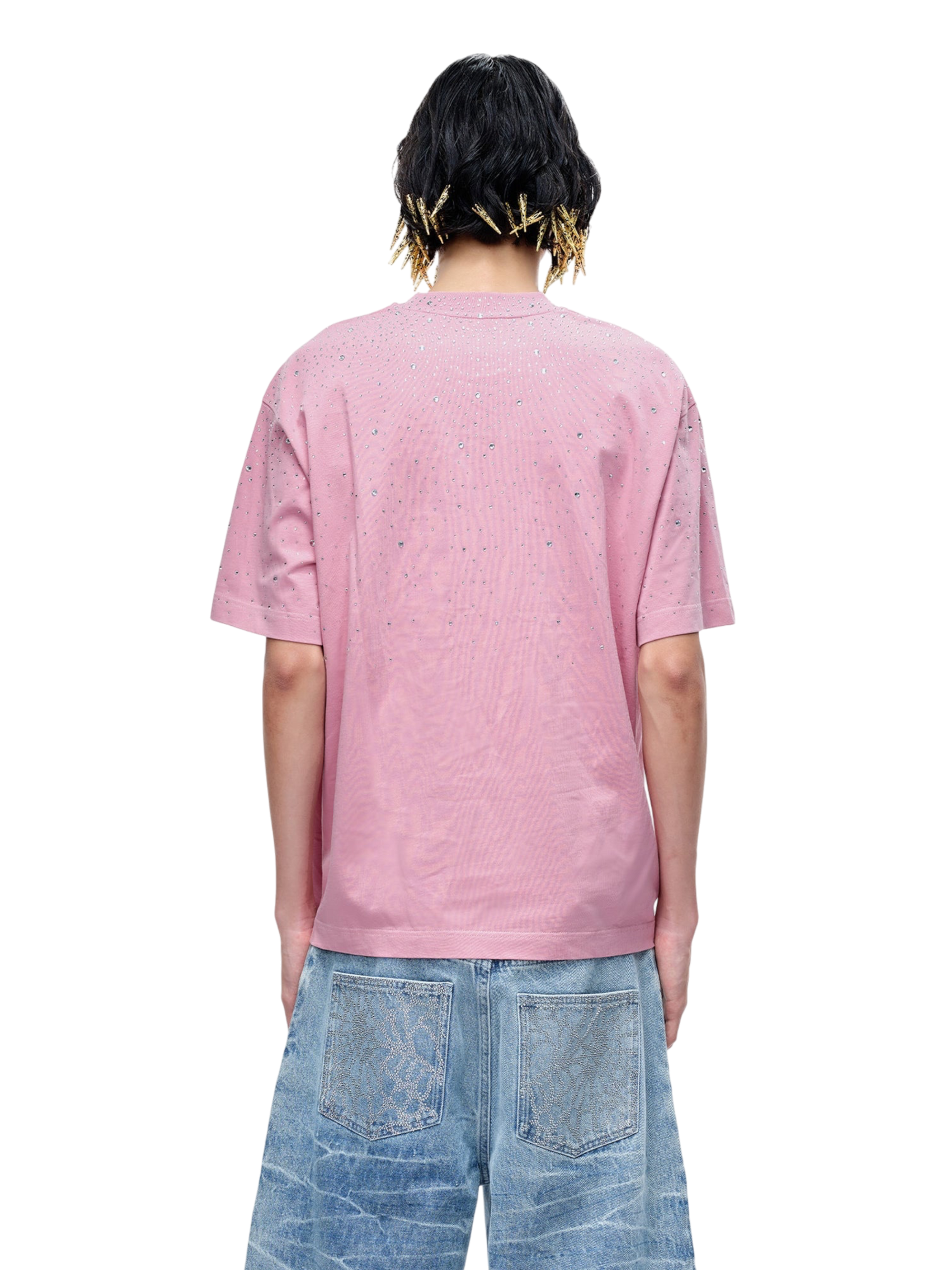 TBHNP Luminous Dawn washed boxy cotton t-shirt with rhinestones and patch embroidery — men's streetwear graphic tee