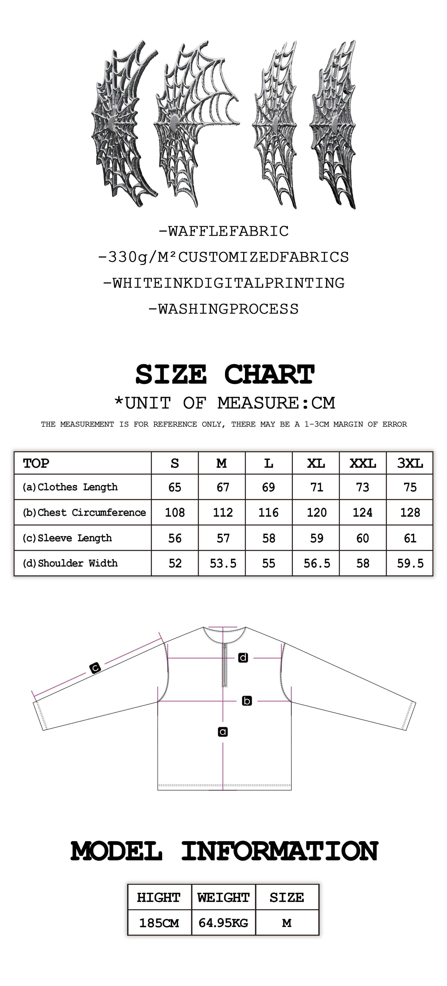 Printed Bone with Sword L/S Tee size guide