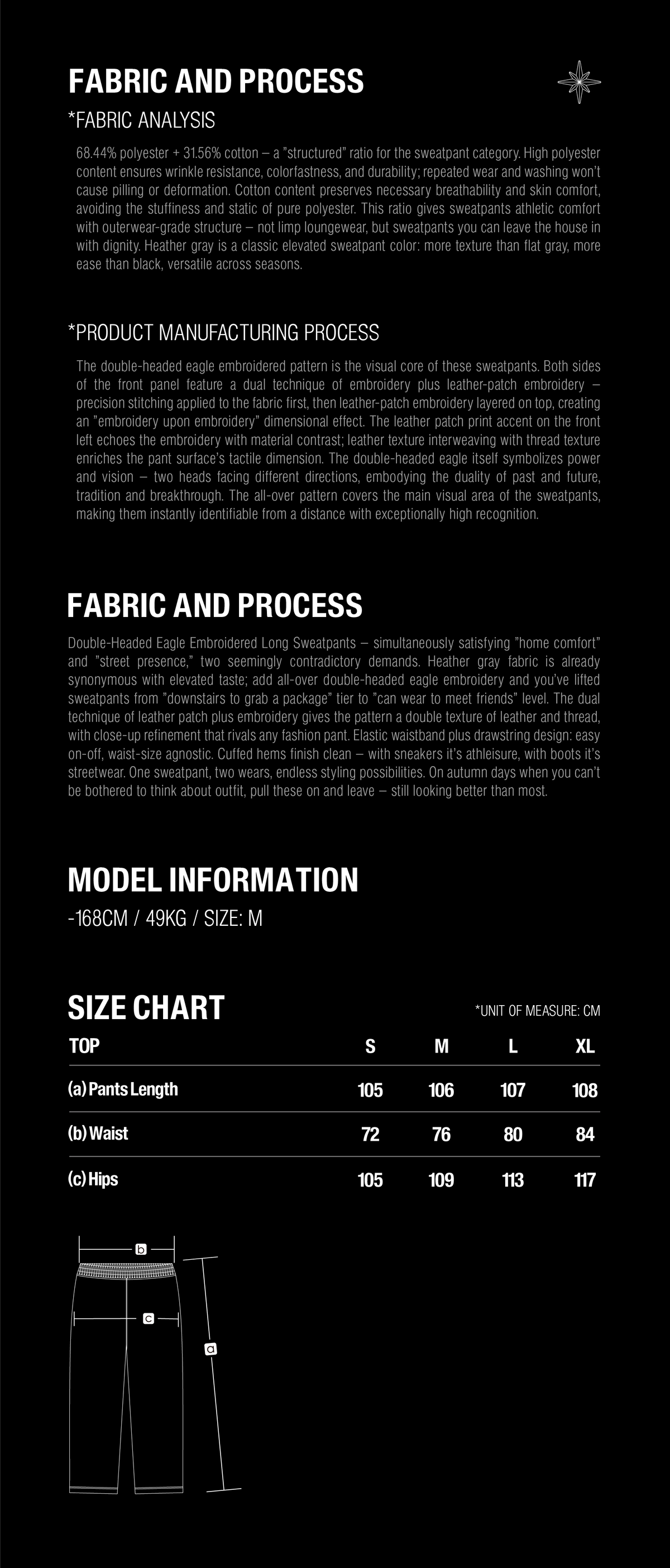 TBHNP T260042 fabric details and size guide. Garment measurements in centimeters.