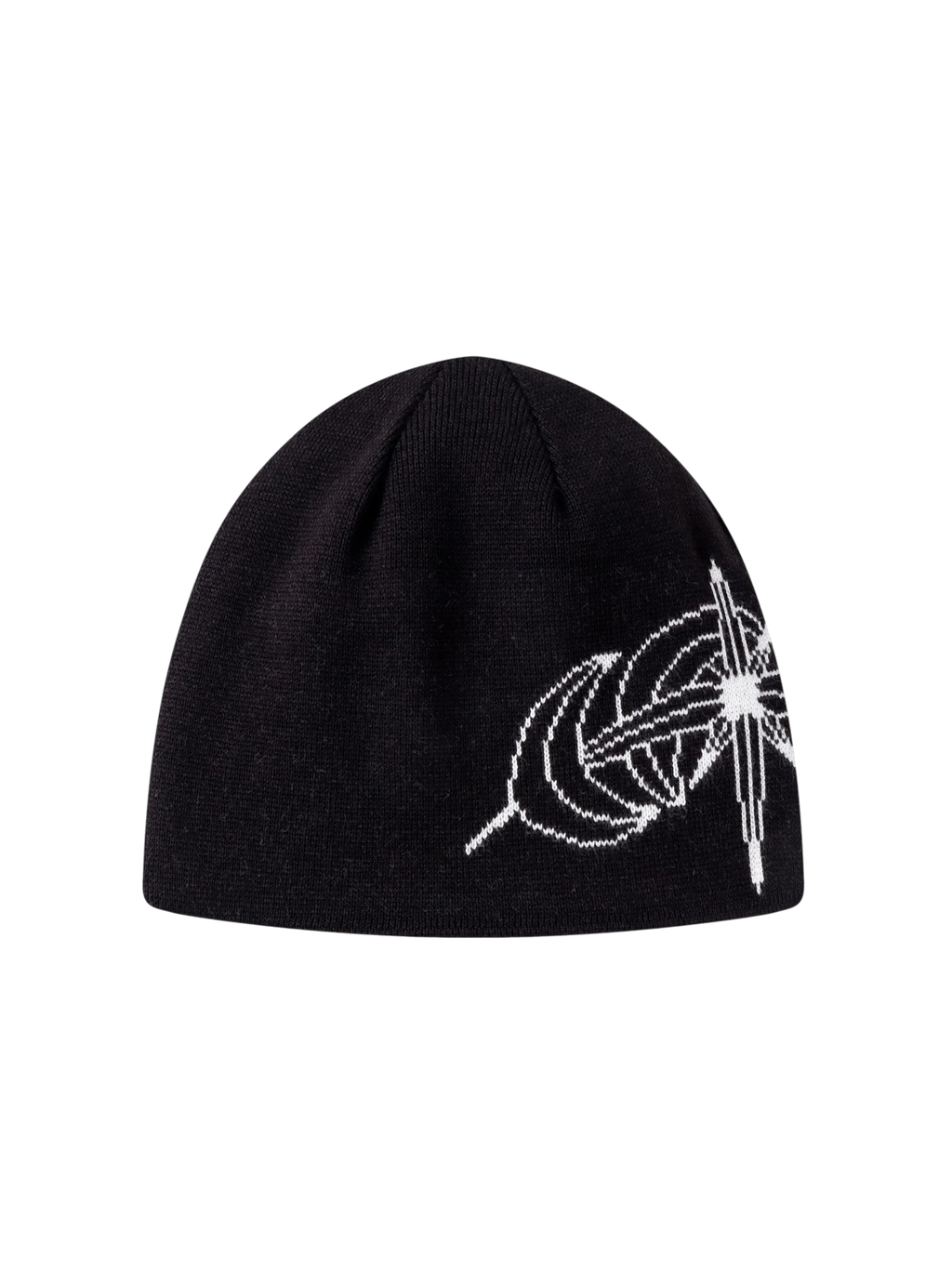 Black Luminous Dawn jacquard wool-blend beanie with white astral motif