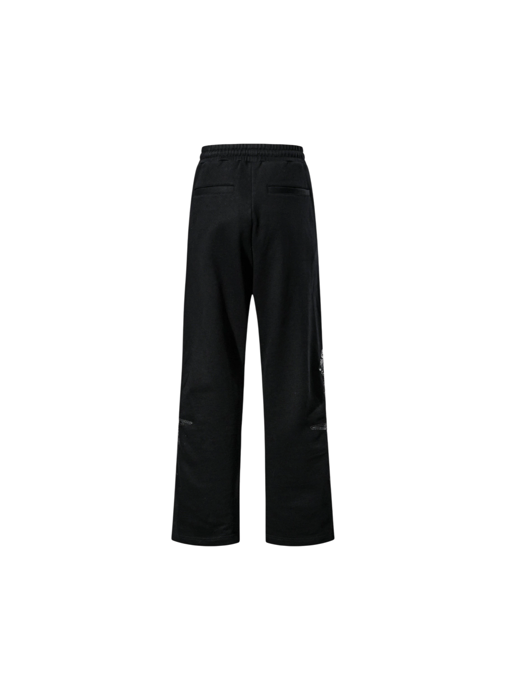 Black Leather Patch Pants, back flat view.