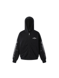 Black TBHNP Leather Patch Zip Hoodie, front product view.