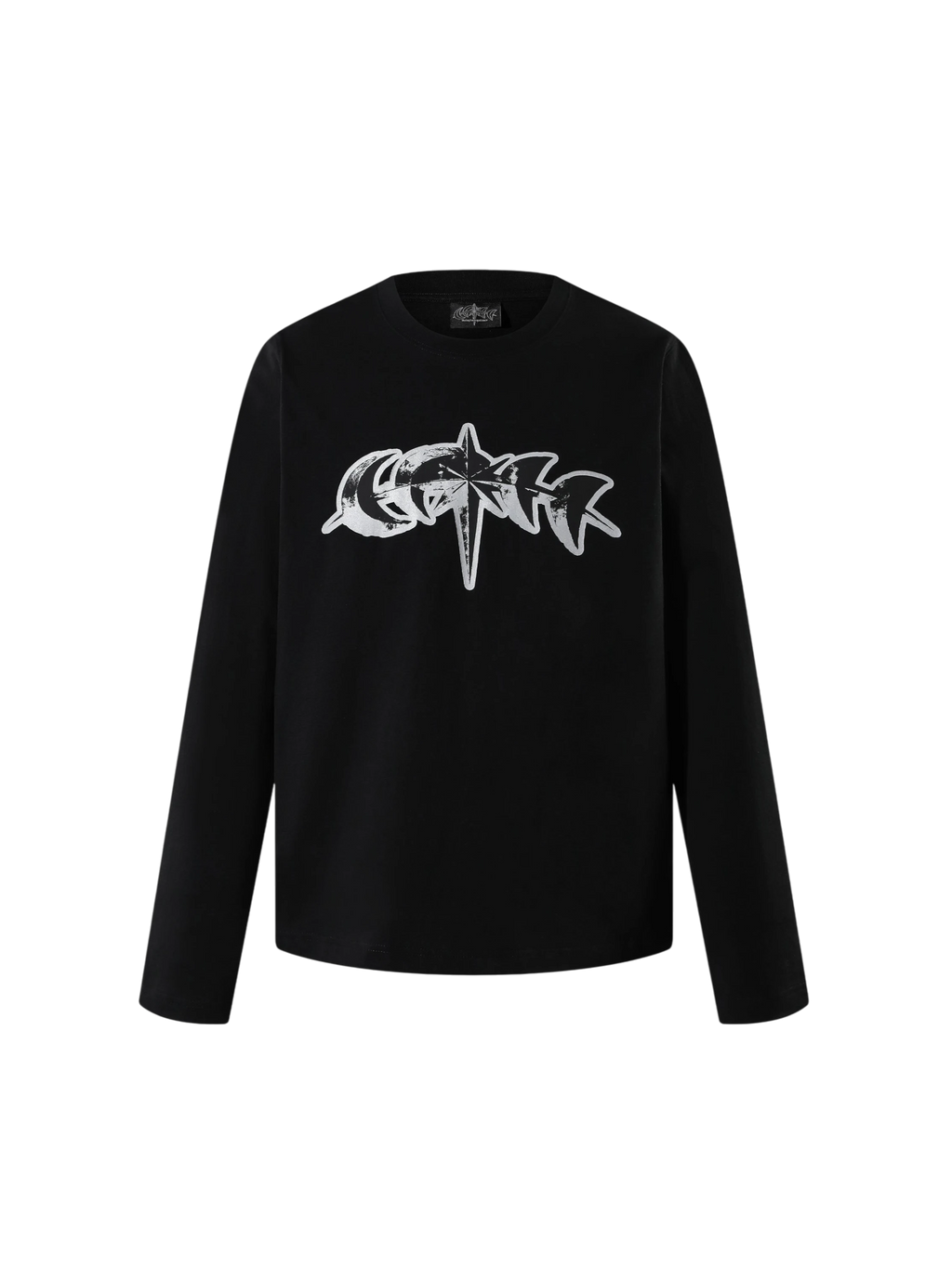 Black Luminous Dawn 3M reflective star logo long-sleeve tee, front view