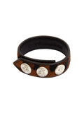 Leopard horsehair leather bracelet with silver-tone hardware, product view.