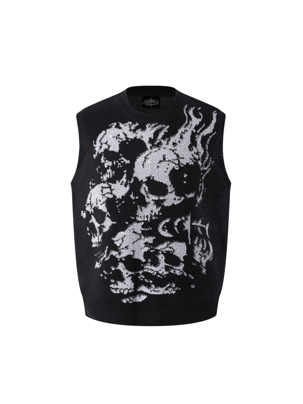 Black TBHNP Wraith Rhinestone Sweater Vest, front product view.