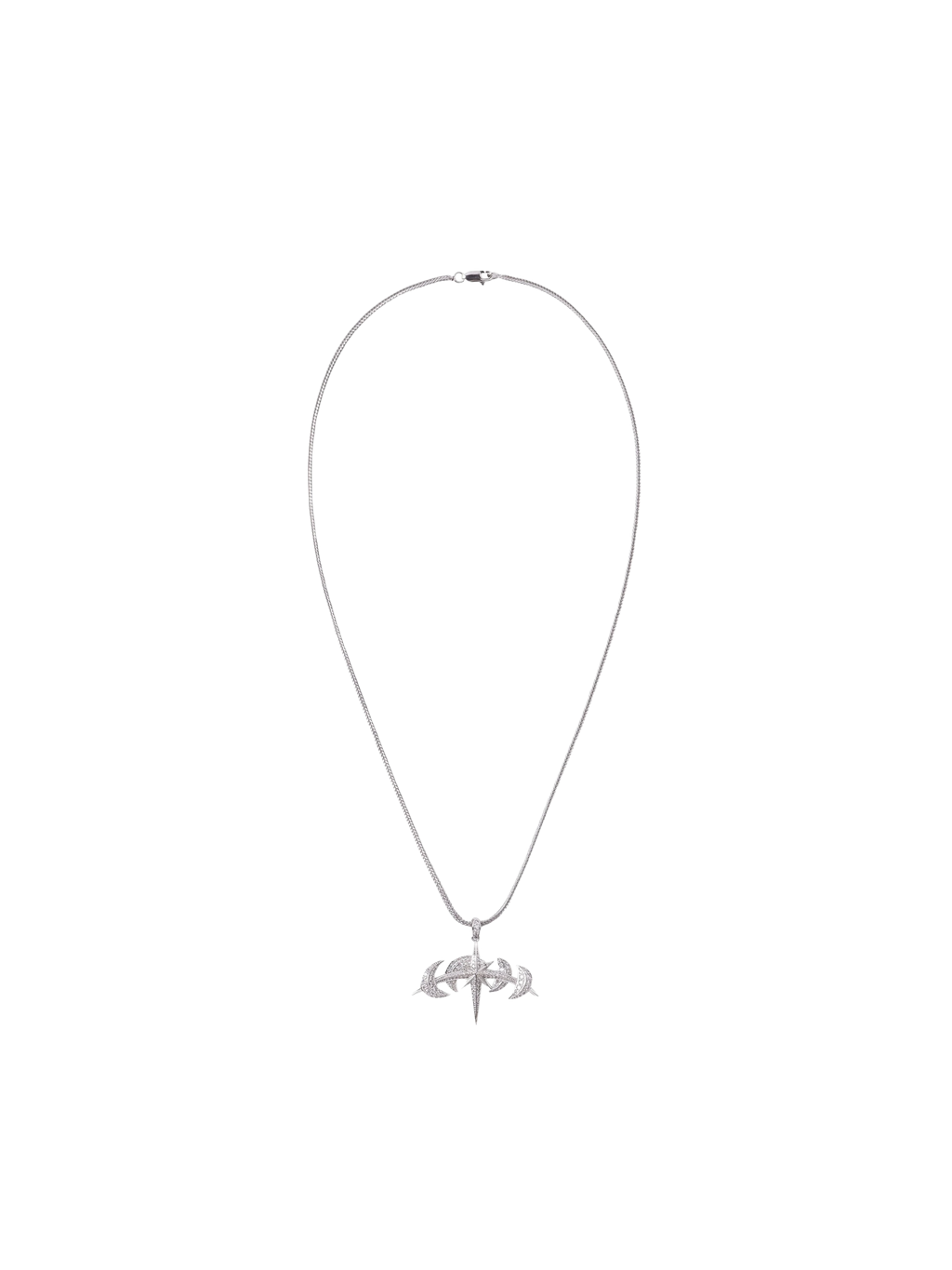Silver Luminous Dawn Star Moon cubic zirconia necklace, full product view