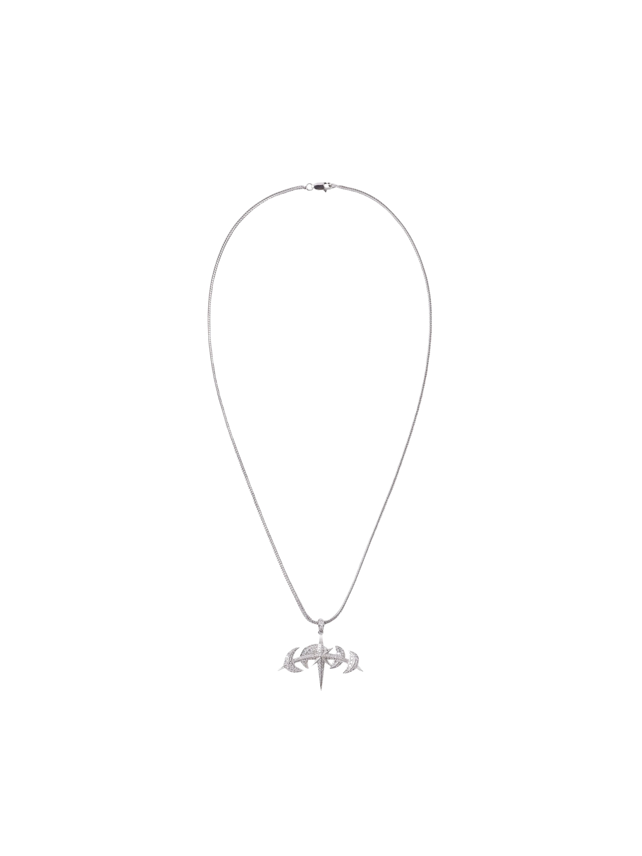 Silver Luminous Dawn Star Moon cubic zirconia necklace, full product view