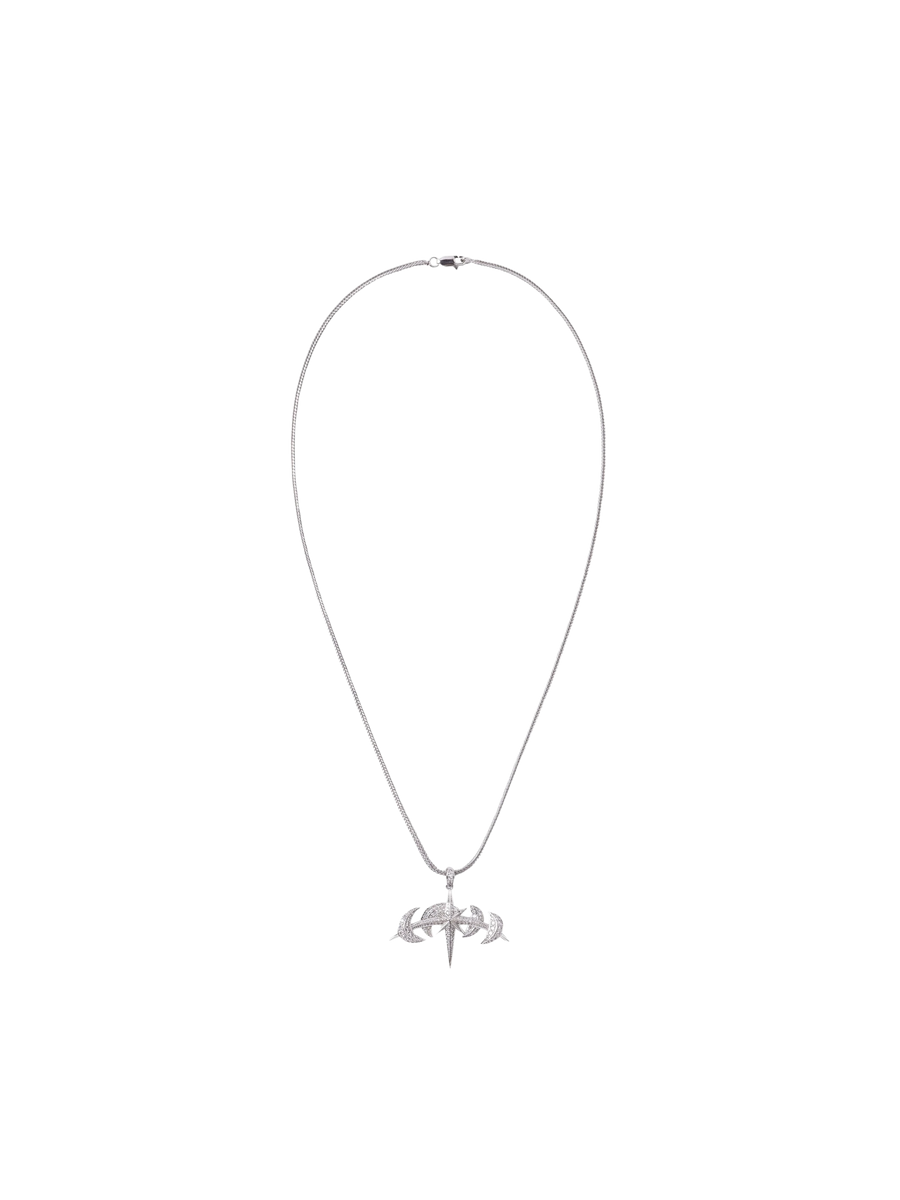 Silver Luminous Dawn Star Moon cubic zirconia necklace, full product view
