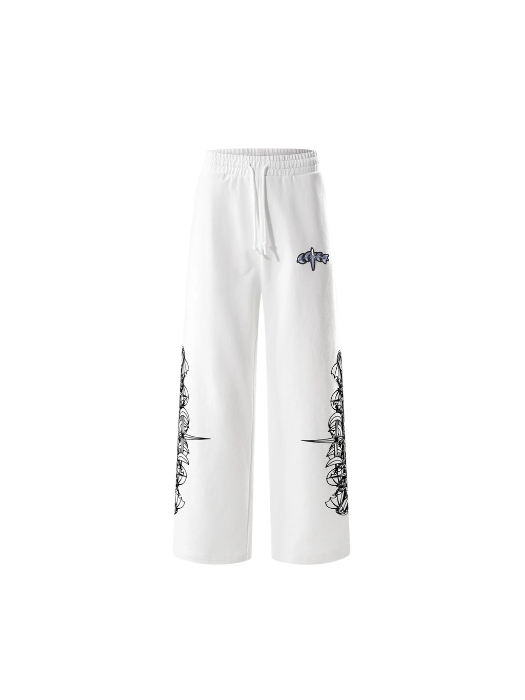 Luminous Dawn astral logo flocked pants in Off White, front view
