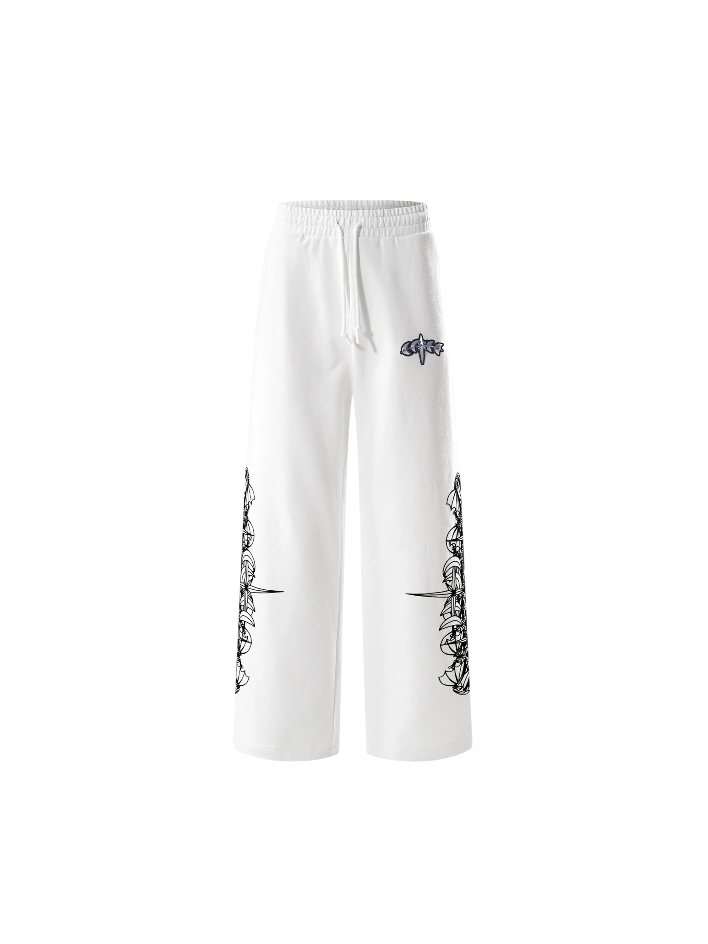 Luminous Dawn astral logo flocked pants in Off White, front view