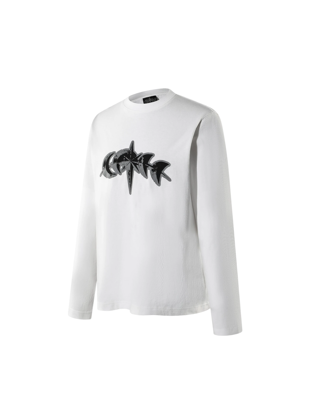 White 3M reflective star logo long-sleeve tee, angled front view