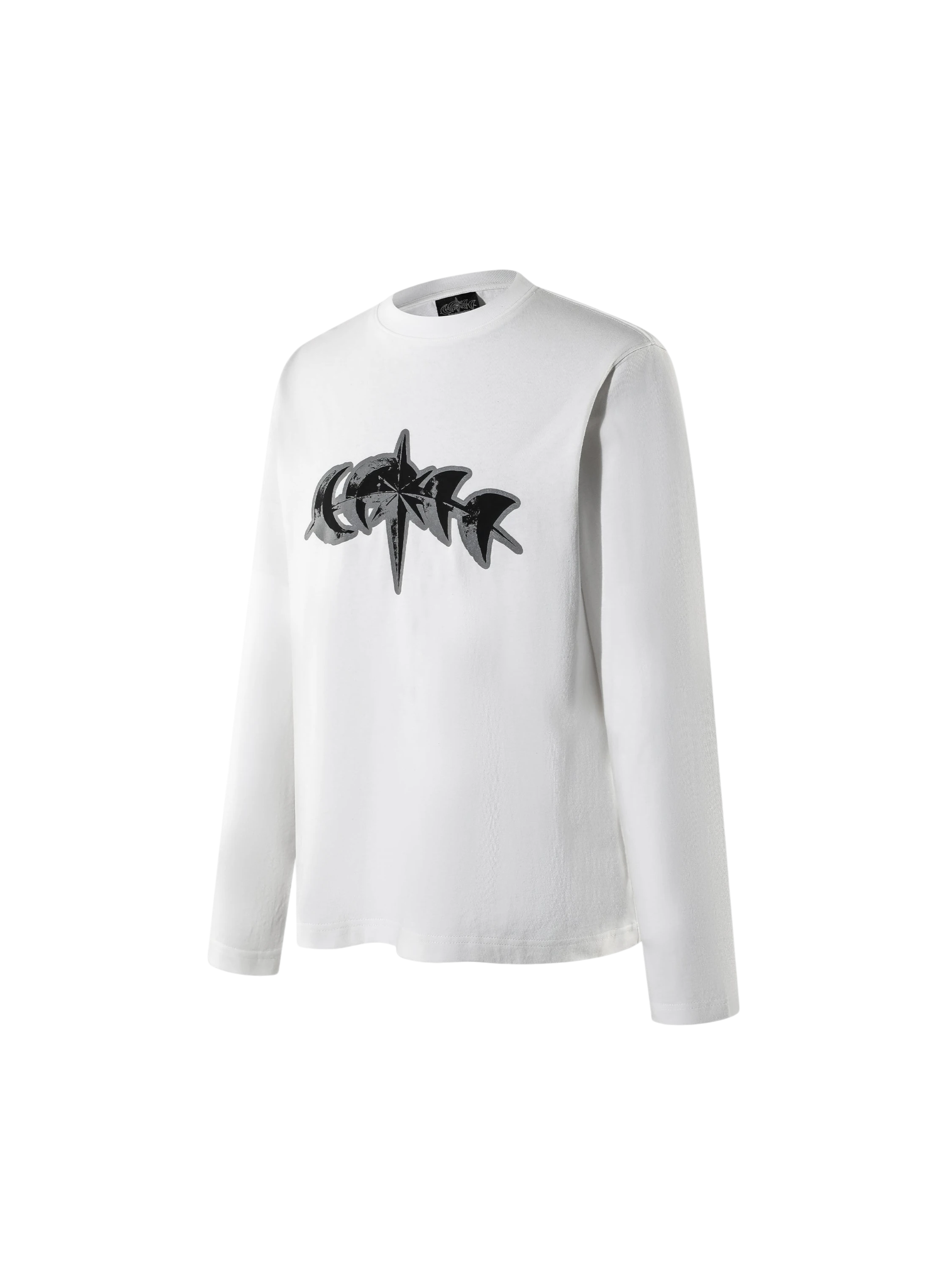 White 3M reflective star logo long-sleeve tee, angled front view