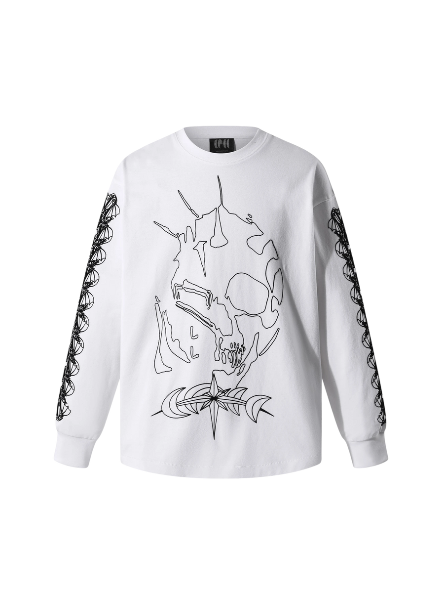 Off White Luminous Dawn Ghost & Knight flocked long-sleeve tee, front view