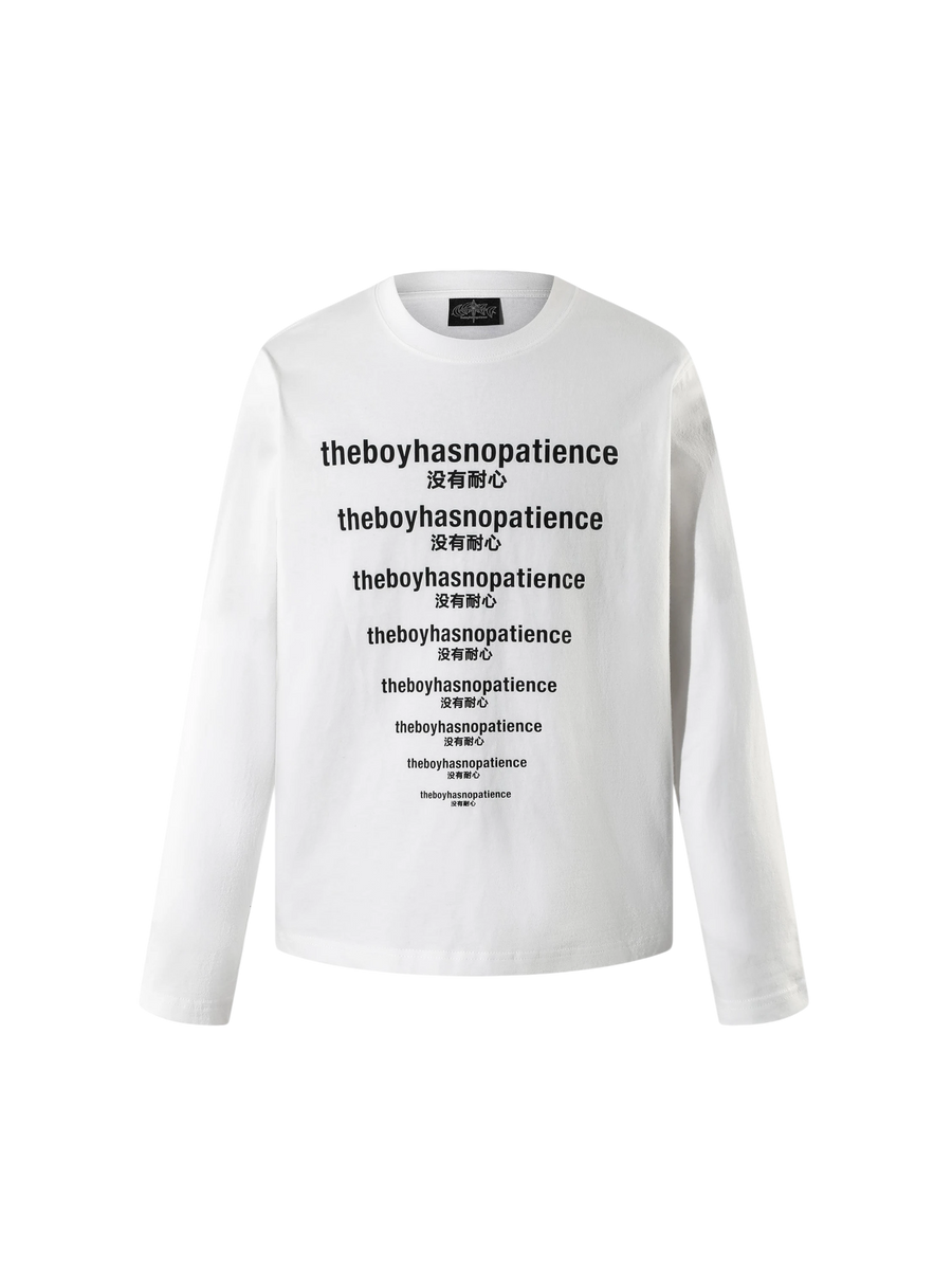 White Luminous Dawn slogan print long-sleeve tee, front view