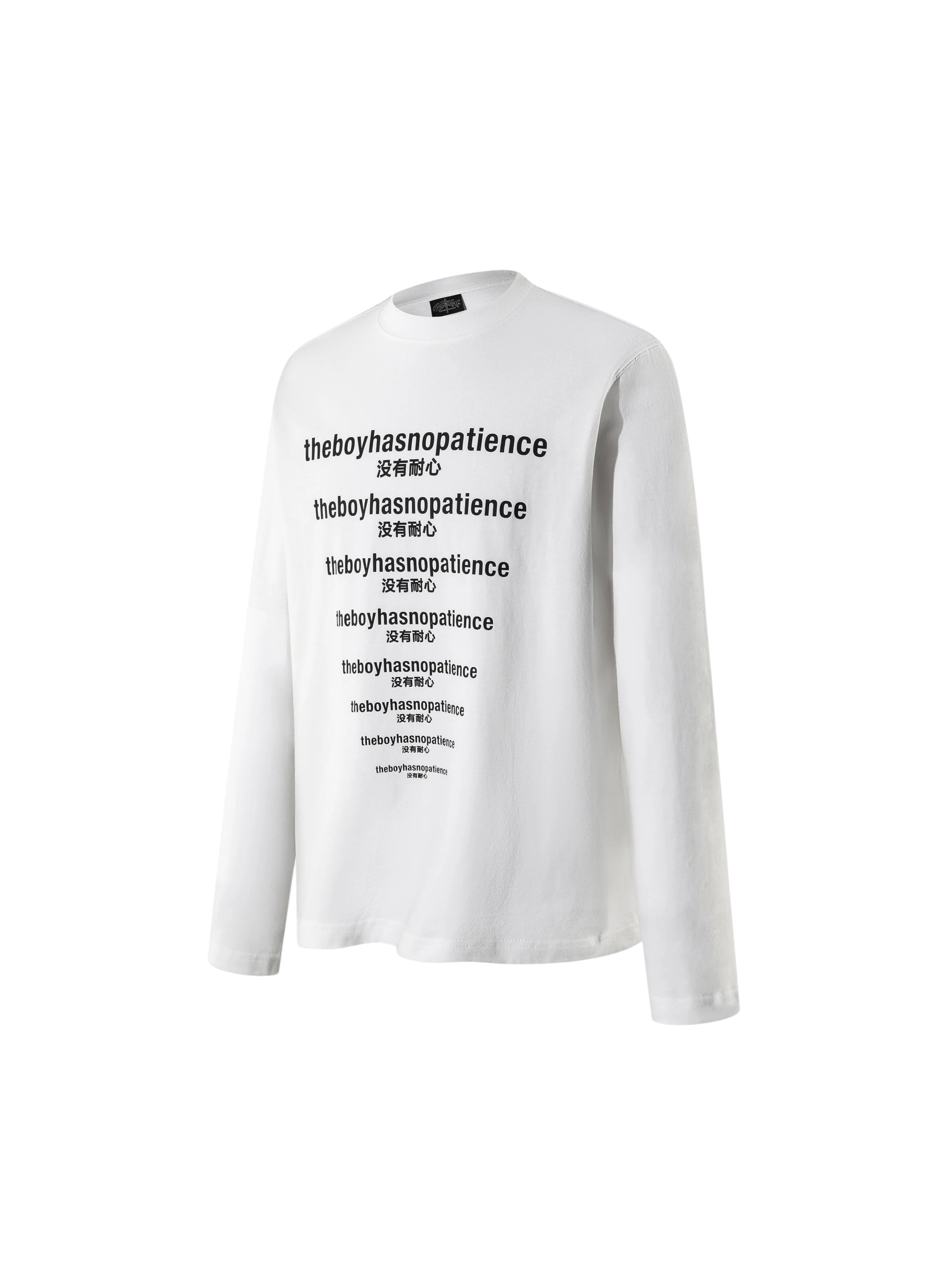 White Luminous Dawn slogan print long-sleeve tee, angled front view