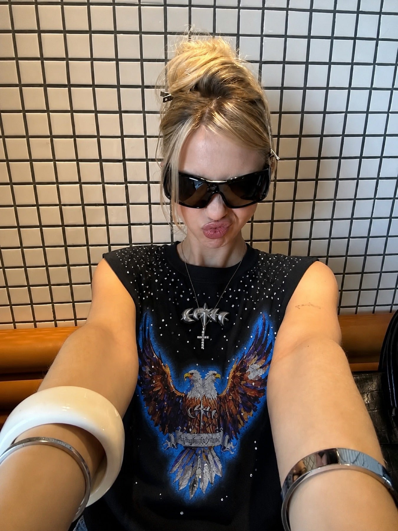 LUMINOUS DAWN DOUBLE-HEADED EAGLE RHINESTONE TANK — NO PATIENCE CLUB look 3