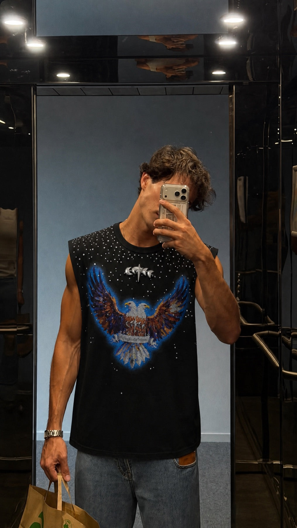 LUMINOUS DAWN DOUBLE-HEADED EAGLE RHINESTONE TANK — NO PATIENCE CLUB look 9