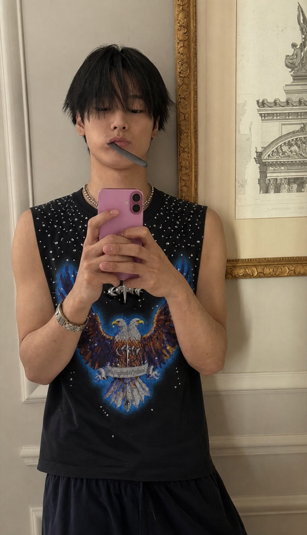 LUMINOUS DAWN DOUBLE-HEADED EAGLE RHINESTONE TANK — NO PATIENCE CLUB look 6