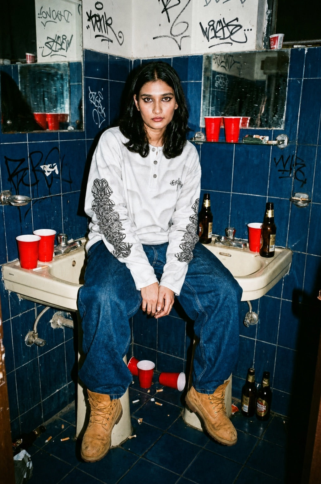 LUMINOUS DAWN WAFFLE-KNIT HENLEY 長袖 Tee — NO PATIENCE CLUB look 4