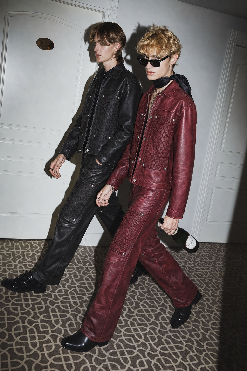 COBWEB EMBROIDERED FAUX LEATHER JACKET — NO PATIENCE CLUB look 1