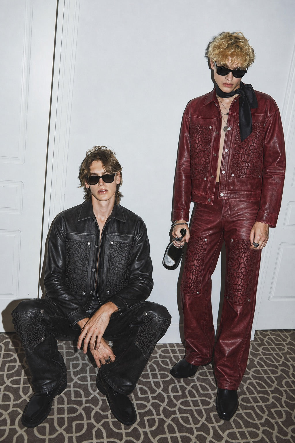 COBWEB EMBROIDERED FAUX LEATHER JACKET — NO PATIENCE CLUB look 2