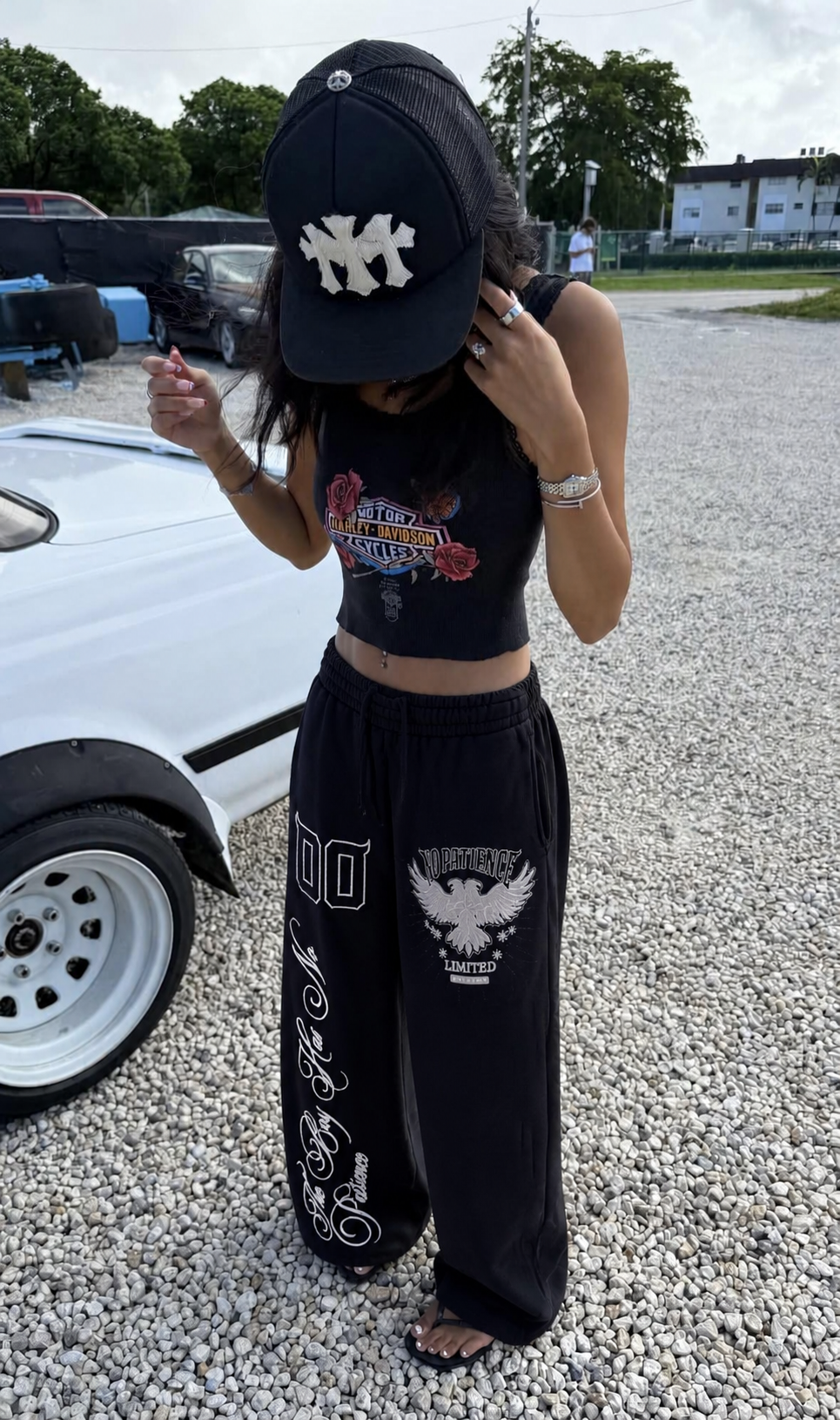 DOUBLE-HEADED EAGLE EMBROIDERED SWEATPANTS — NO PATIENCE CLUB look 2