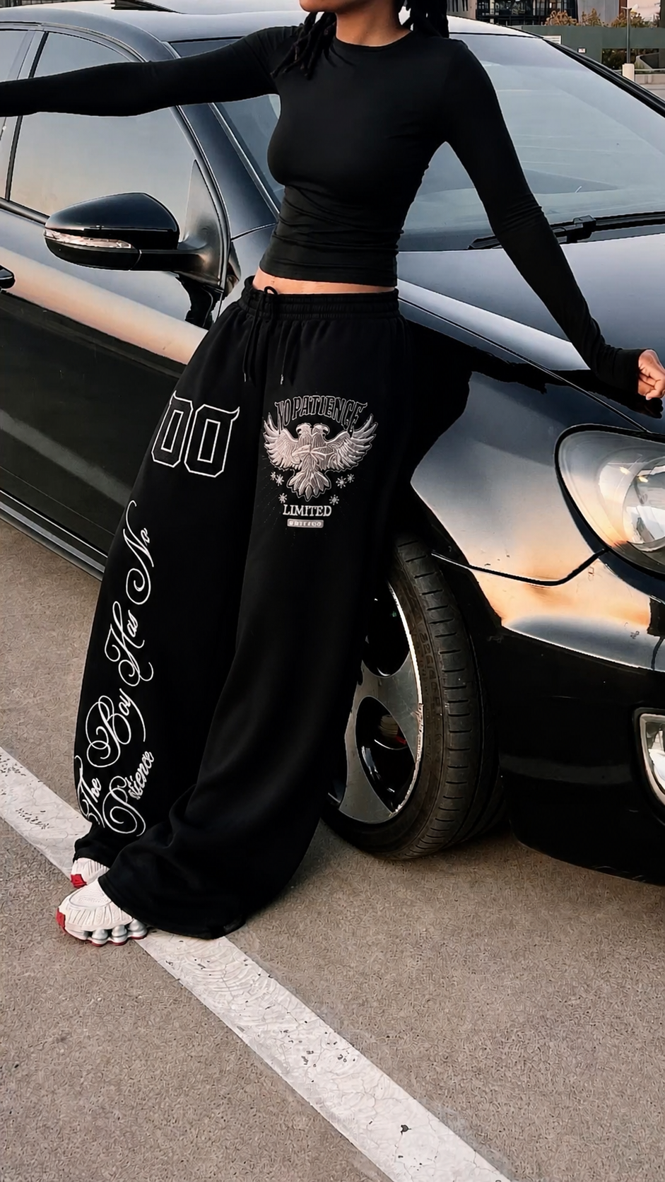 DOUBLE-HEADED EAGLE EMBROIDERED SWEATPANTS — NO PATIENCE CLUB look 5
